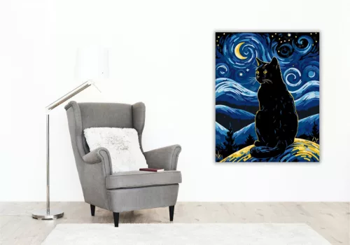 Éjszakai Csillagok Macskája - számfestő készlet - Számfestő.hu - 50×60cm - keret nélkül