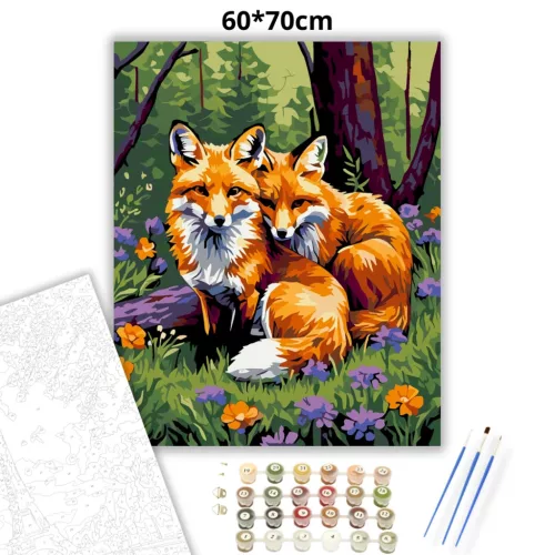 Erdei Rókák Harmóniája - számfestő készlet - Számfestő.hu - 60×70cm - Keret nélkül