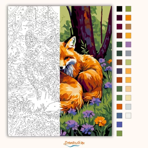 Erdei Rókák Harmóniája - számfestő készlet - Számfestő.hu - 40×50cm - Keretre feszítve