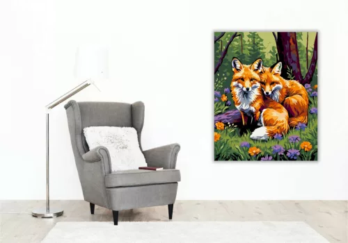 Erdei Rókák Harmóniája - számfestő készlet - Számfestő.hu - 40×50cm - Keret nélkül