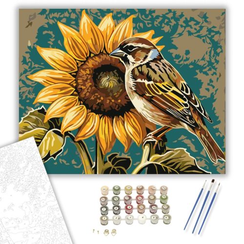 Napraforgó és Veréb Harmóniája - számfestő készlet - Számfestő.hu - 60×70cm - keret nélkül