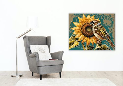 Napraforgó és Veréb Harmóniája - számfestő készlet - Számfestő.hu - 40×50cm - keret nélkül