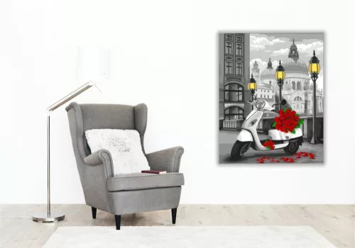 Fehér Vespa  - számfestő készlet - Számfestő.hu - 60×70cm - keretre feszítve