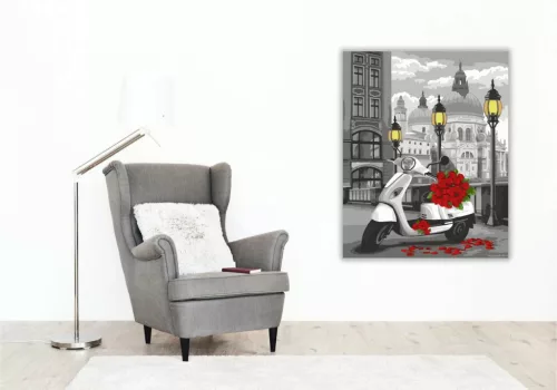 Fehér Vespa - számfestő készlet - Számfestő.hu - 40×50cm - Keret nélkül