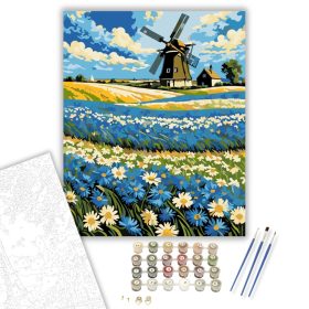 Szélmalom Virágmező Álma - számfestő készlet - Számfestő.hu - 40×50cm - keret nélkül
