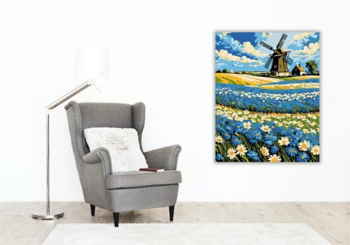 Szélmalom Virágmező Álma - számfestő készlet - Számfestő.hu - 40×50cm - keret nélkül
