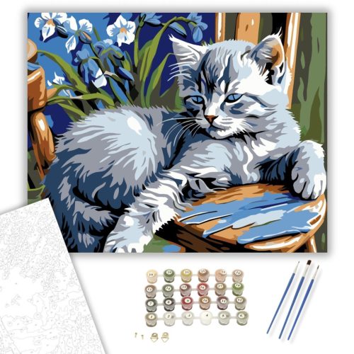 Macska és Íriszek Harmóniája - számfestő készlet - Számfestő.hu - 40×50cm - keret nélkül