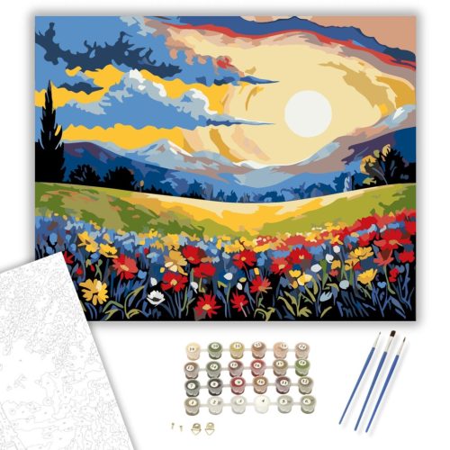 Hegyi Virágok Tüze - számfestő készlet - Számfestő.hu - 50×60cm - keretre feszítve