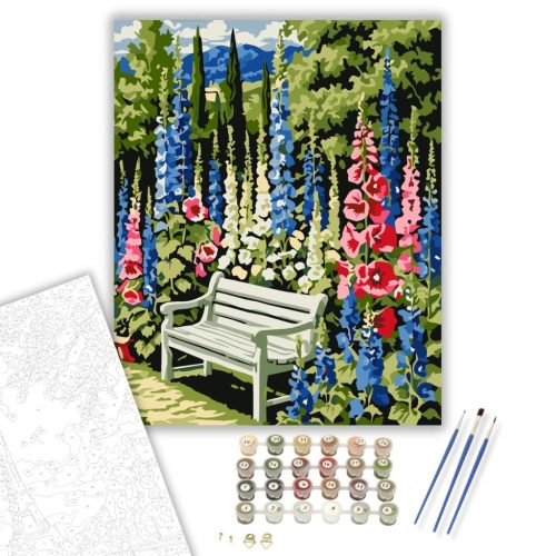 Virágos Kert Nyugalma - számfestő készlet - Számfestő.hu - 40×50cm - keretre feszítve