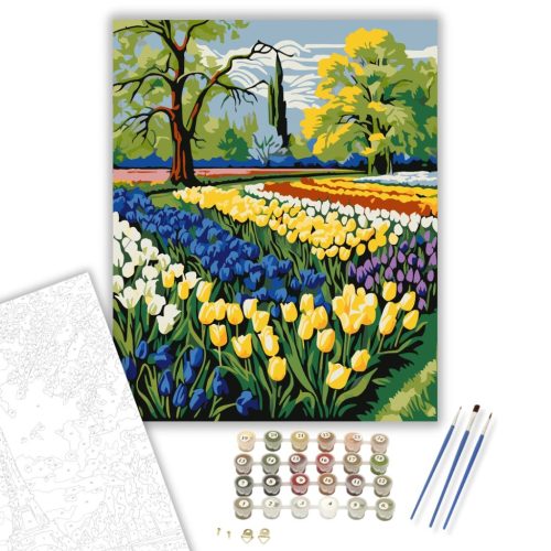 Tavaszi Tulipánok Szimfóniája - számfestő készlet - Számfestő.hu - 40×50cm - keretre feszítve