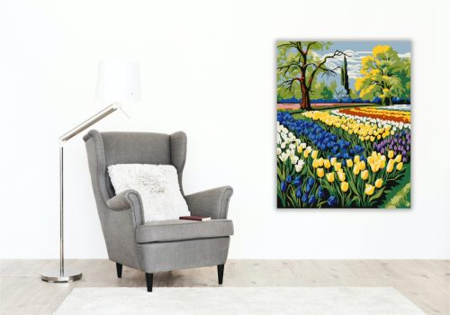 Tavaszi Tulipánok Szimfóniája - számfestő készlet - Számfestő.hu - 50×60cm - keretre feszítve