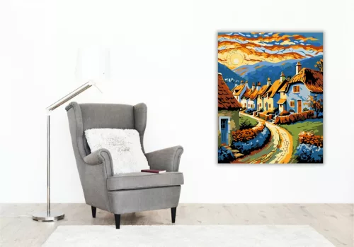 Napfényes Falu Harmóniája - számfestő készlet - Számfestő.hu - 40×50cm - keret nélkül