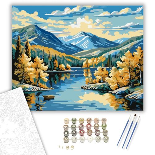Őszi Tó Harmóniája - számfestő készlet - Számfestő.hu - 60×70cm - keretre feszítve