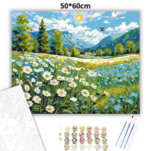 Alpesi Virágmezők Harmóniája - számfestő készlet - Számfestő.hu - 50×60cm - Keret nélkül