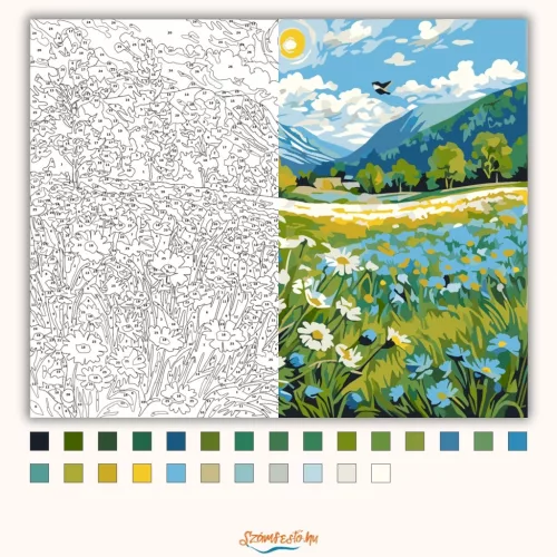 Alpesi Virágmezők Harmóniája - számfestő készlet - Számfestő.hu - 60×70cm - Keret nélkül