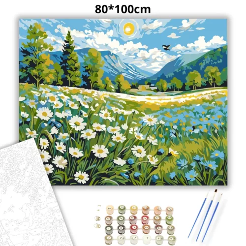 Alpesi Virágmezők Harmóniája - számfestő készlet - Számfestő.hu - 80×100cm - Keret nélkül