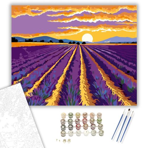 Levendulamezők Alkonyatkor - számfestő készlet - Számfestő.hu - 60×70cm - keret nélkül