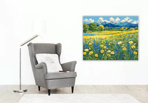 Hegyek Virágos Kertje - számfestő készlet - Számfestő.hu - 40×50cm - Keret nélkül