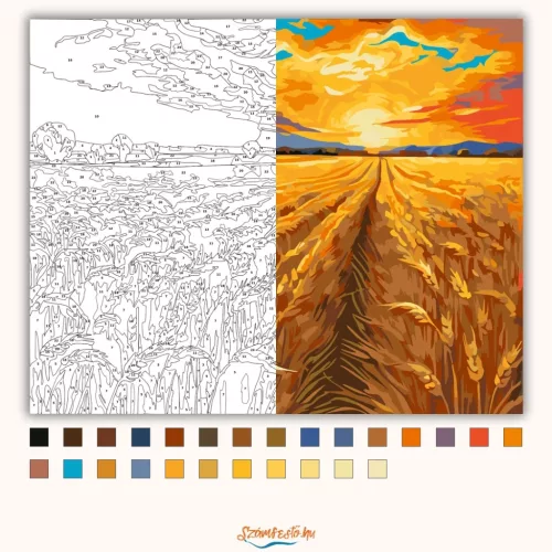 Aranyló Búzamezők Szépsége - számfestő készlet - Számfestő.hu - 40×50cm - Keretre feszítve