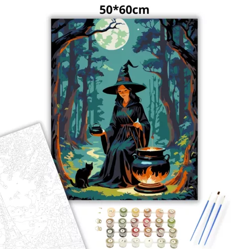 Az erdő boszorkánya - számfestő készlet - Számfestő.hu - 50×60cm - Keretre feszítve