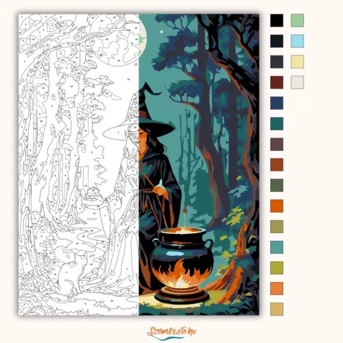Az erdő boszorkánya - számfestő készlet - Számfestő.hu - 60×70cm - Keretre feszítve