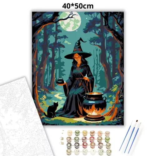 Az erdő boszorkánya - számfestő készlet - Számfestő.hu - 40×50cm - Keretre feszítve