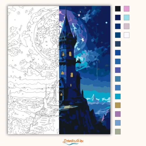 Varázsló háza - számfestő készlet - Számfestő.hu - 60×70cm - Keret nélkül