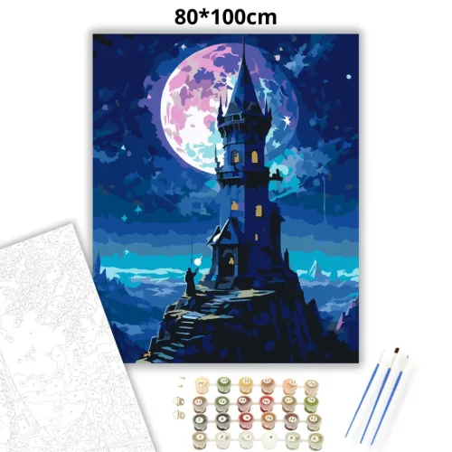 Varázsló háza - számfestő készlet - Számfestő.hu - 80×100cm - Keret nélkül