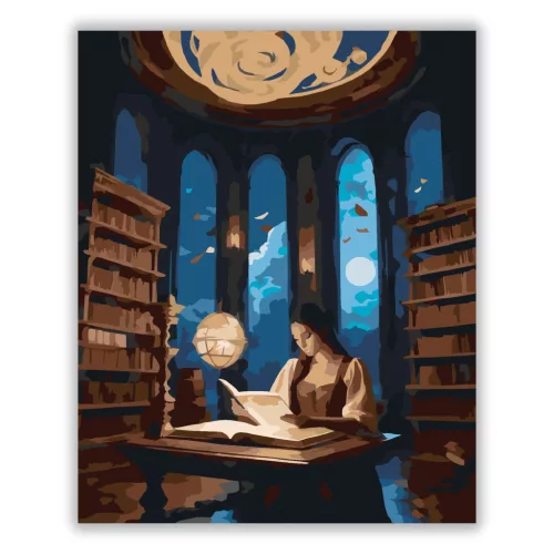 Holdfény könyvtár - számfestő készlet - Számfestő.hu - 50×60cm - Keret nélkül