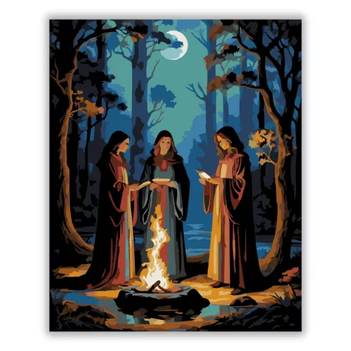 Tűz körüli idézés - számfestő készlet - Számfestő.hu - 50×60cm - Keretre feszítve
