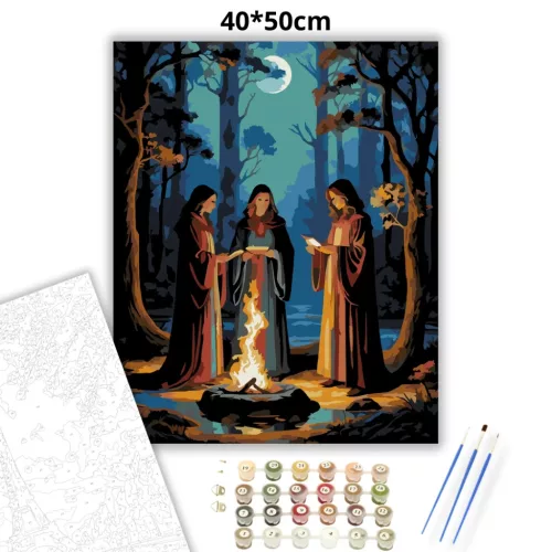 Tűz körüli idézés - számfestő készlet - Számfestő.hu - 40×50cm - Keretre feszítve
