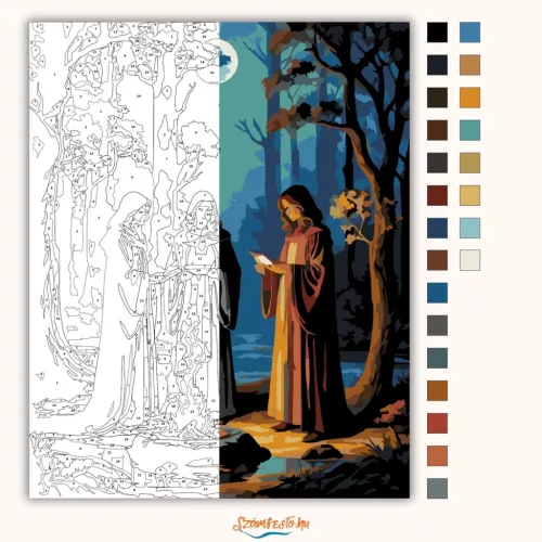 Tűz körüli idézés - számfestő készlet - Számfestő.hu - 40×50cm - Keretre feszítve