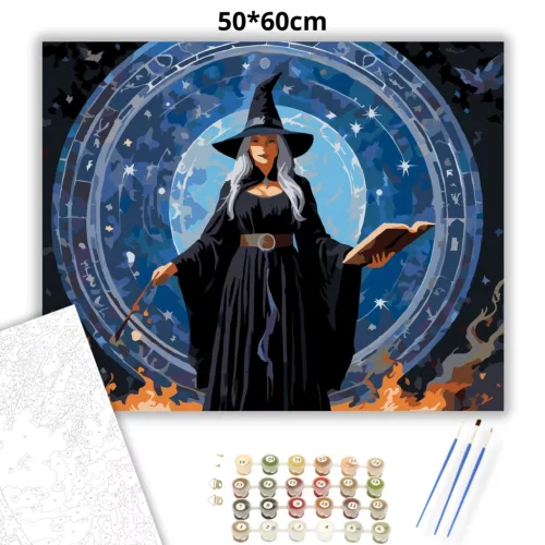 Ezüsthajú boszorkány - számfestő készlet - Számfestő.hu - 50×60cm - Keretre feszítve