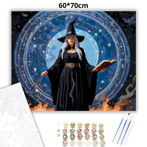 Ezüsthajú boszorkány - számfestő készlet - Számfestő.hu - 60×70cm - Keretre feszítve