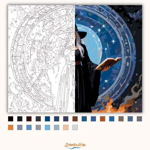 Ezüsthajú boszorkány - számfestő készlet - Számfestő.hu - 60×70cm - Keret nélkül