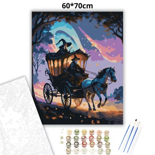 Mesés boszorkányhintó - számfestő készlet - Számfestő.hu - 60×70cm - Keret nélkül