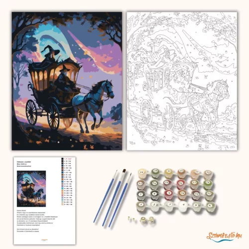 Mesés boszorkányhintó - számfestő készlet - Számfestő.hu - 60×70cm - Keret nélkül