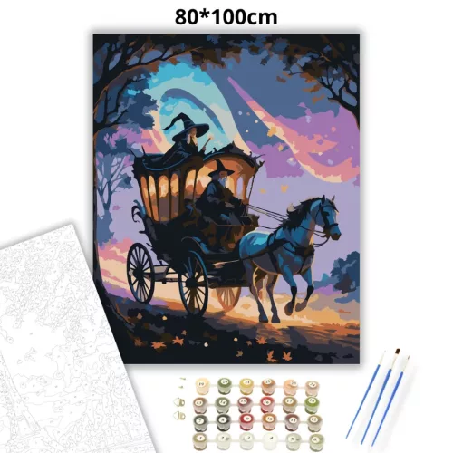 Mesés boszorkányhintó - számfestő készlet - Számfestő.hu - 80×100cm - Keret nélkül