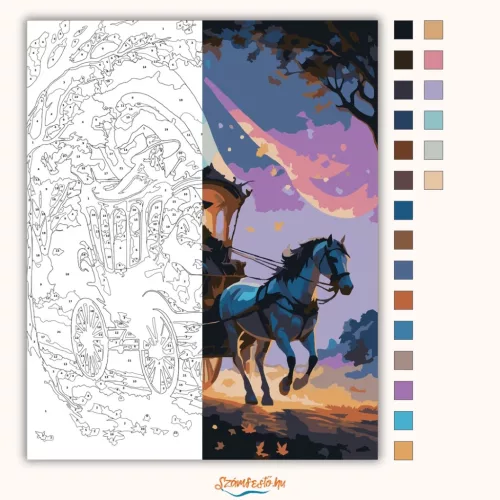 Mesés boszorkányhintó - számfestő készlet - Számfestő.hu - 40×50cm - Keretre feszítve