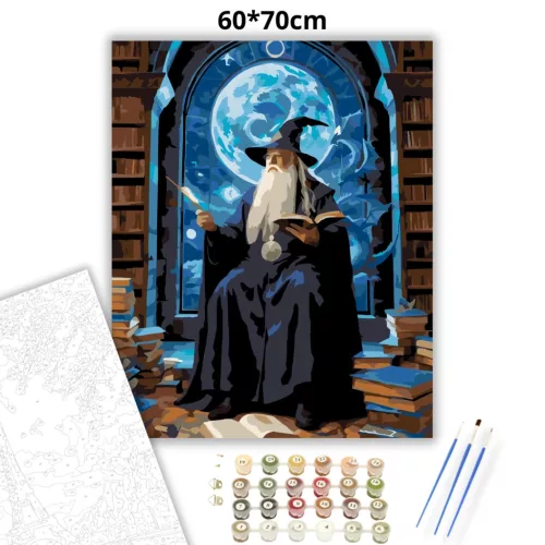 Szakállas varázsló - számfestő készlet - Számfestő.hu - 60×70cm - Keretre feszítve