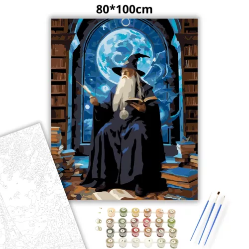 Szakállas varázsló - számfestő készlet - Számfestő.hu - 80×100cm - Keret nélkül