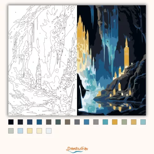 Ragyogó kristálybarlang - számfestő készlet - Számfestő.hu - 60×70cm - Keretre feszítve