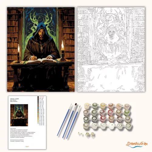 Baljós varázskönyv - számfestő készlet - Számfestő.hu - 50×60cm - Keret nélkül