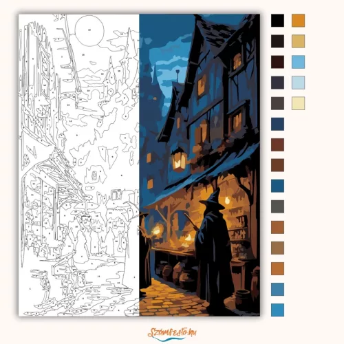 Boszorkánypiac - számfestő készlet - Számfestő.hu - 80×100cm - Keretre feszítve