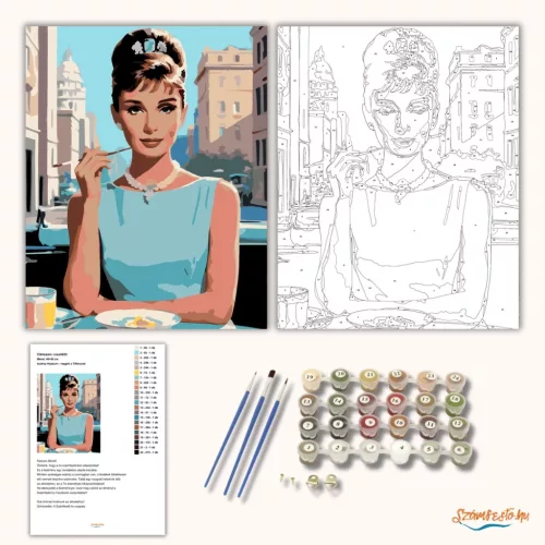 Audrey Hepburn - reggeli a Tiffanynál - számfestő készlet - Számfestő.hu - 40×50cm - Keretre feszítve