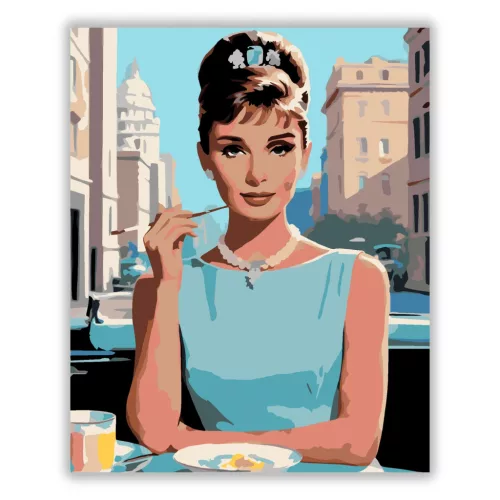 Audrey Hepburn - reggeli a Tiffanynál - számfestő készlet - Számfestő.hu - 40×50cm - Keretre feszítve