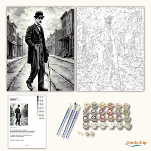Charlie Chaplin - A csavargó - számfestő készlet - Számfestő.hu - 50×60cm - Keretre feszítve