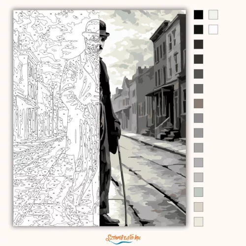 Charlie Chaplin - A csavargó - számfestő készlet - Számfestő.hu - 50×60cm - Keret nélkül