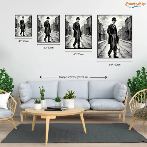 Charlie Chaplin - A csavargó - számfestő készlet - Számfestő.hu - 50×60cm - Keretre feszítve