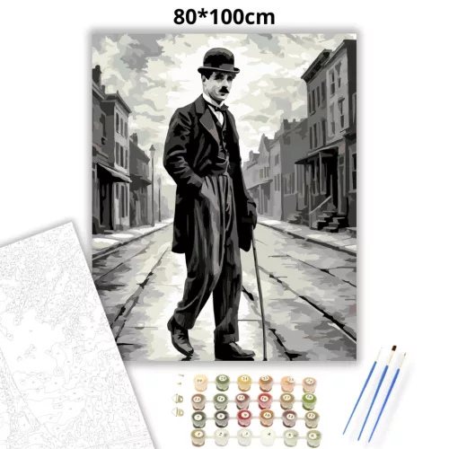 Charlie Chaplin - A csavargó - számfestő készlet - Számfestő.hu - 80×100cm - Keret nélkül
